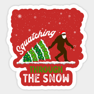 Squatching Through the Snow Funny Bigfoot Christmas Sticker